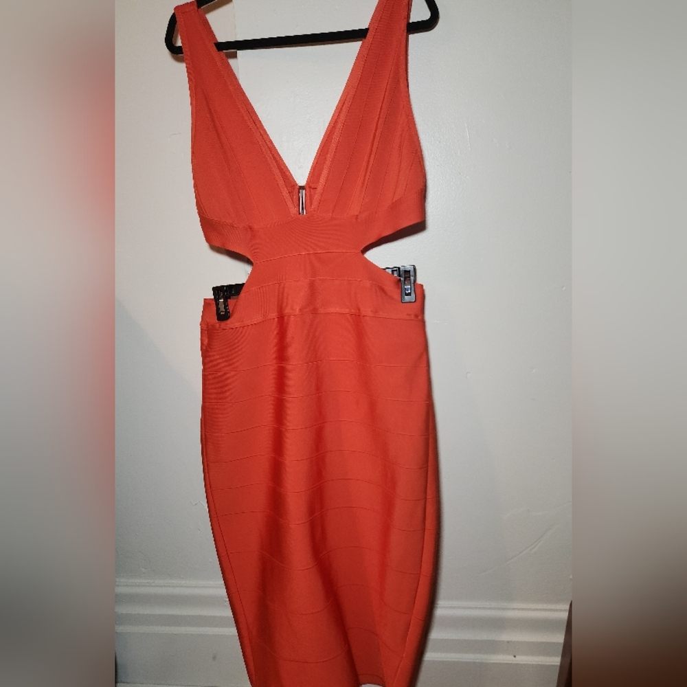 Herve Leger Orange Midi Dress